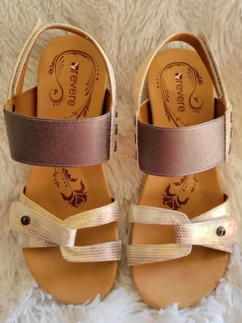Revere Tahiti Women's Backstrap Wedge Sandals Metallic‎ Gold/Bronze Color SZ 7M